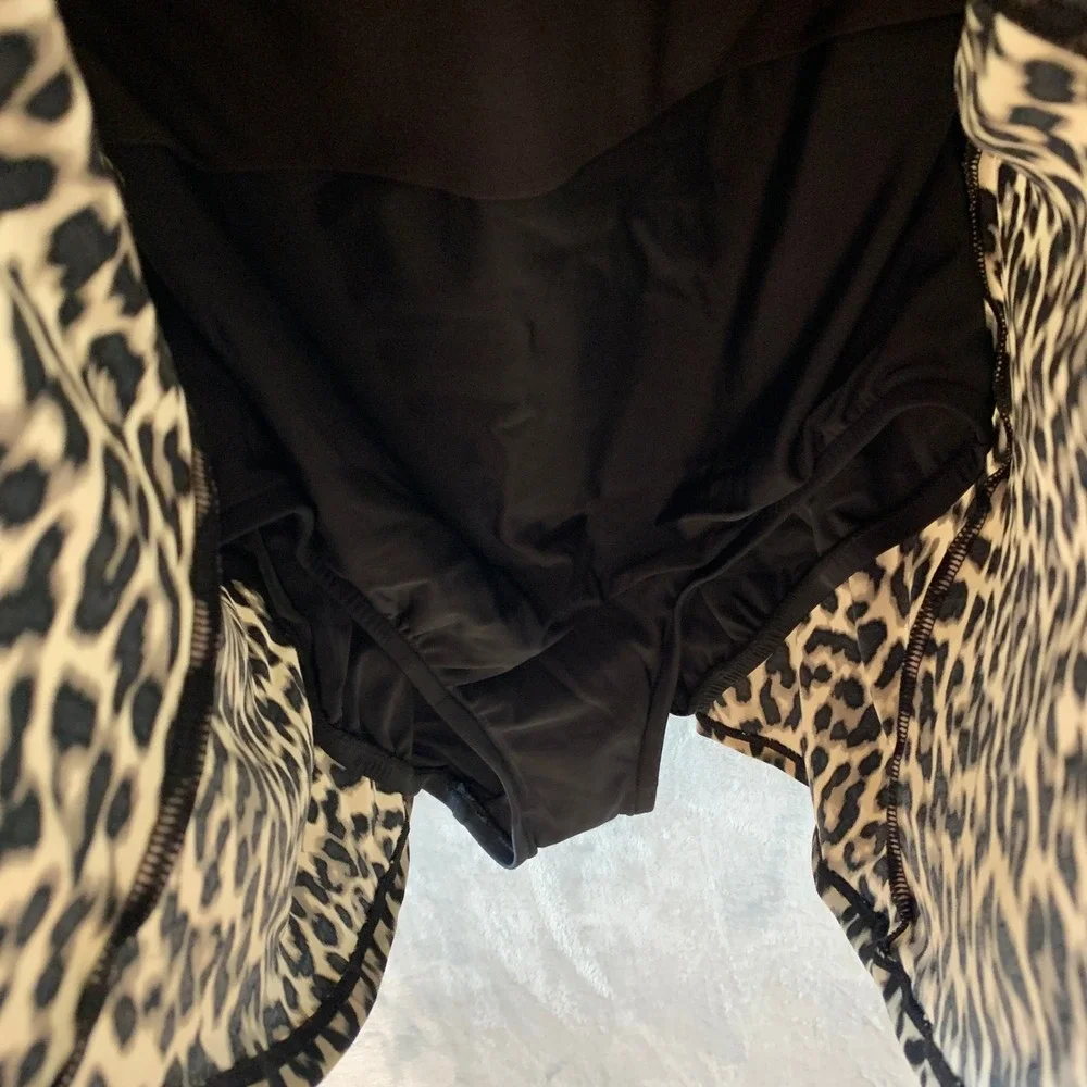 Swim Solutions Leopard Print Square Neck Swimdress Black Tan Size 14 70008004